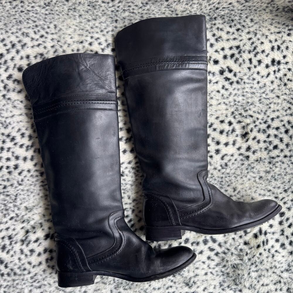 Frye Boots‎ Melissa Trapunto Black Riding Equestrian Leather Pull On Size 7.5 B